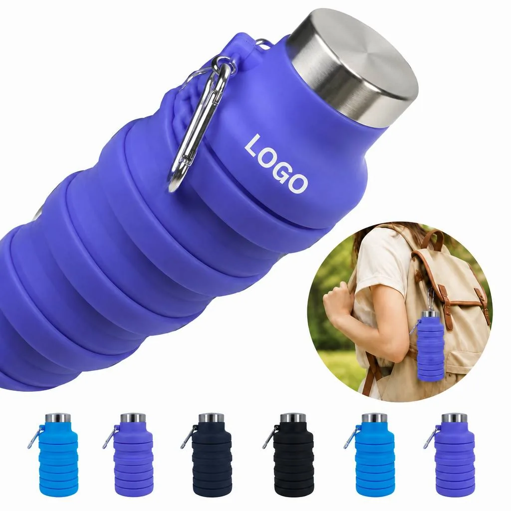 Foldable Silicone Water Bottle 8-16oz Leak-Proof for Travel