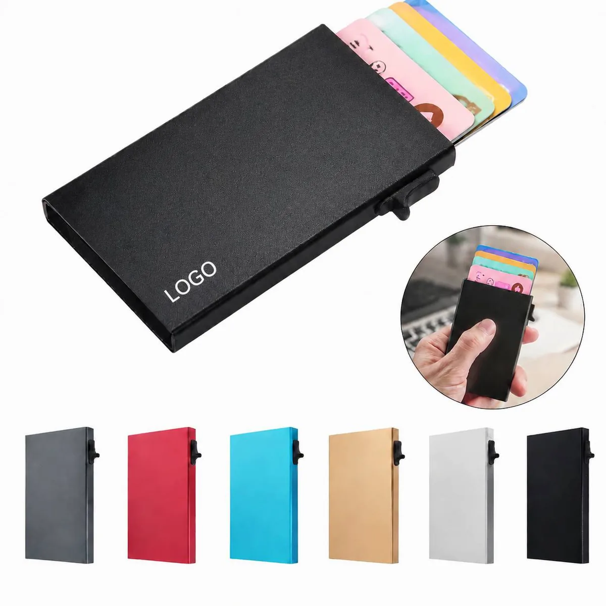 Slim Aluminum Pop-Up Card Holder with Auto-Eject Mechanism