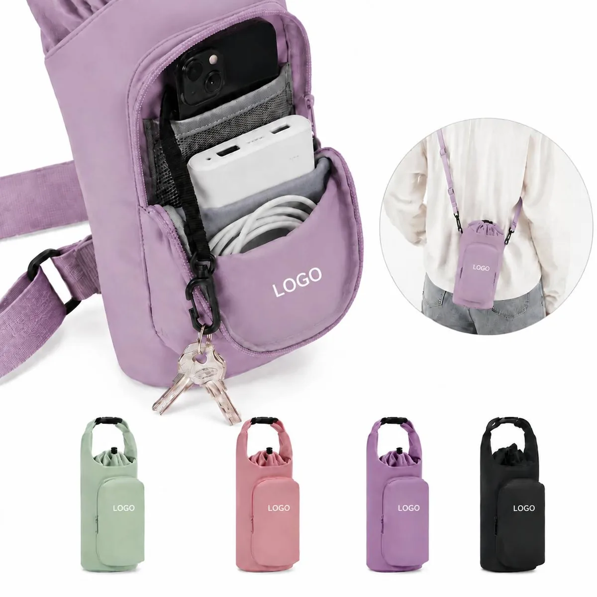 Insulated 40oz Water Bottle Carrier Bag with Adjustable