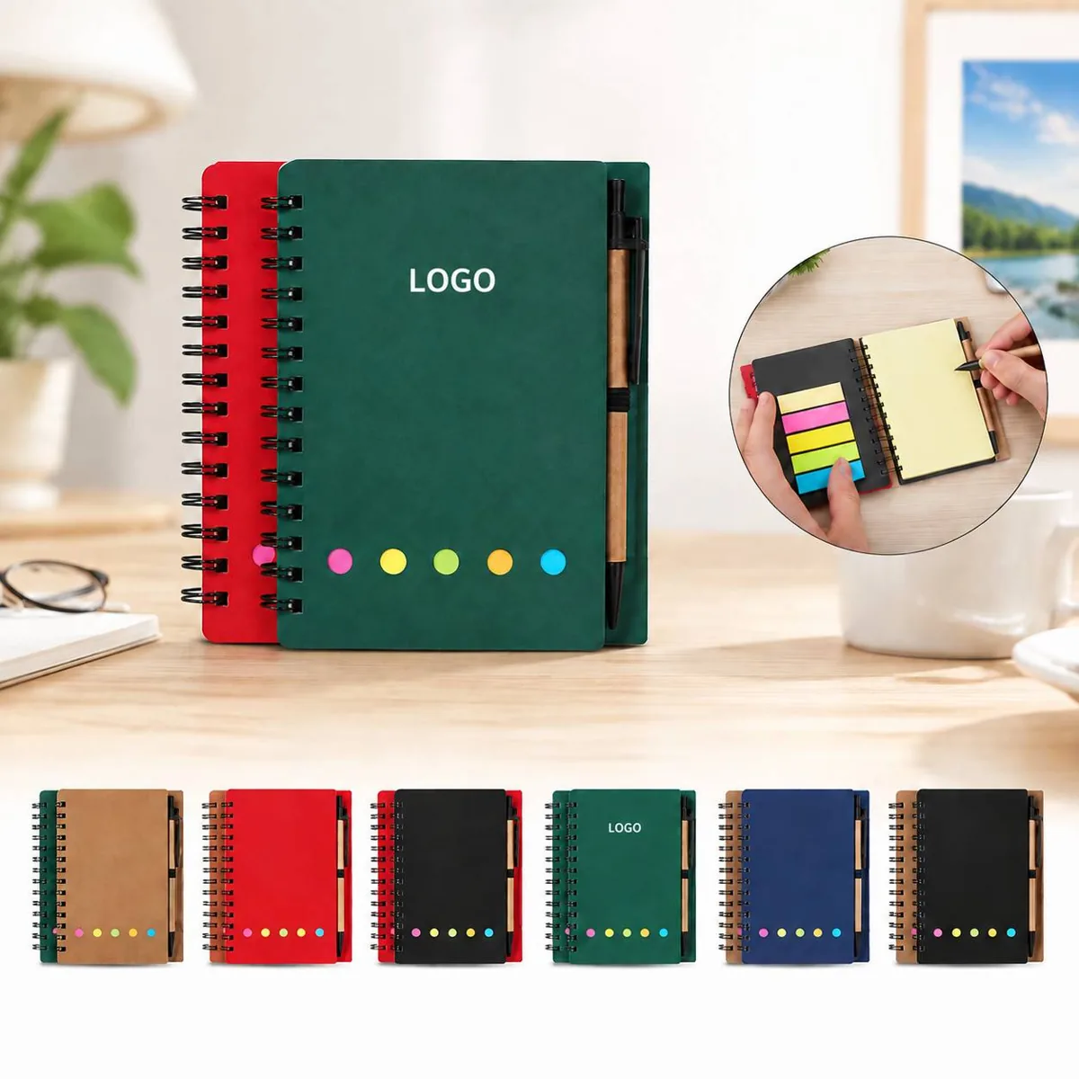 Spiral Mini Notebook Set with Pen, Flags & Sticky Notes