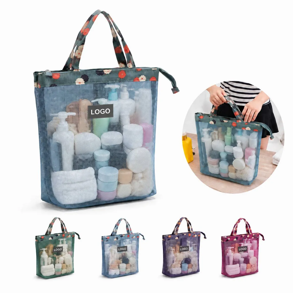 Foldable Mesh Beach Tote Bag with Shoulder Strap