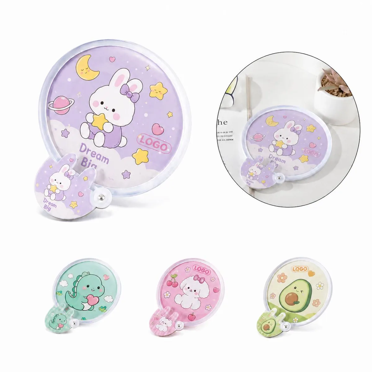 Compact Round Folding Fan with Vibrant Multi-Color Design