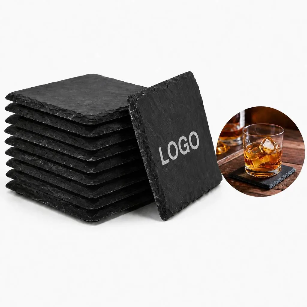 Natural Slate Stone Square Coaster Set, Heat-Resistant for Everyday Use
