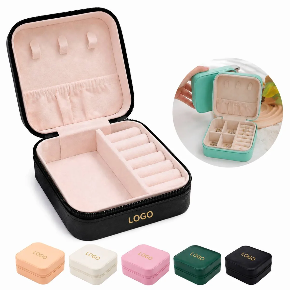 Waterproof PU Leather Travel Jewelry Box with Padded