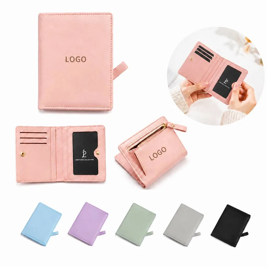 Women's PU Leather Bi-fold Short Wallet with transparent ID panel