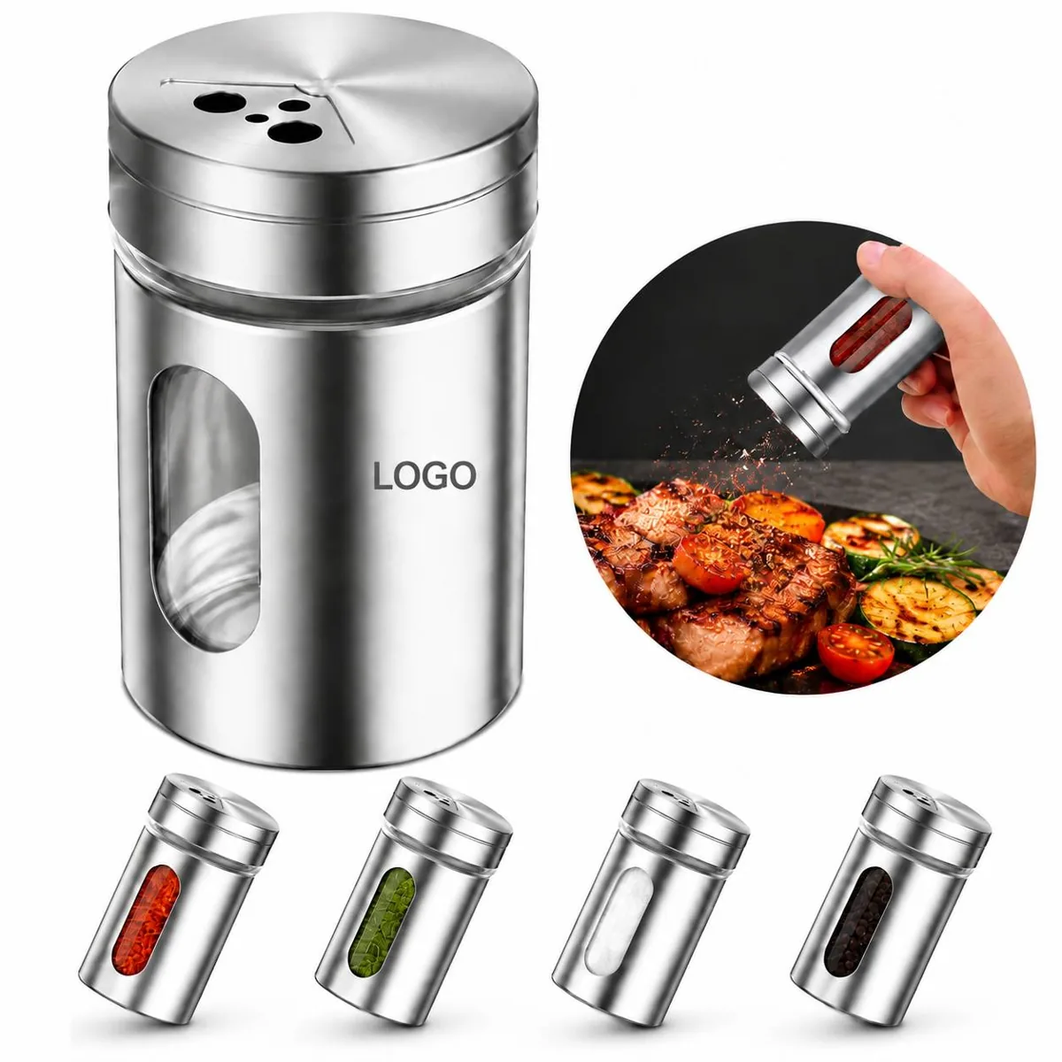 Stainless Steel Spice Shaker Set with Airtight Lids