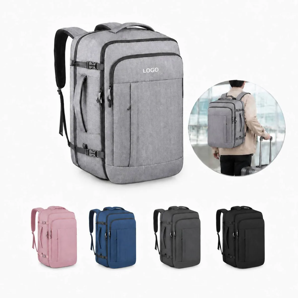 Expandable 50L Travel Backpack with Trolley Sleeve for Everyday Use