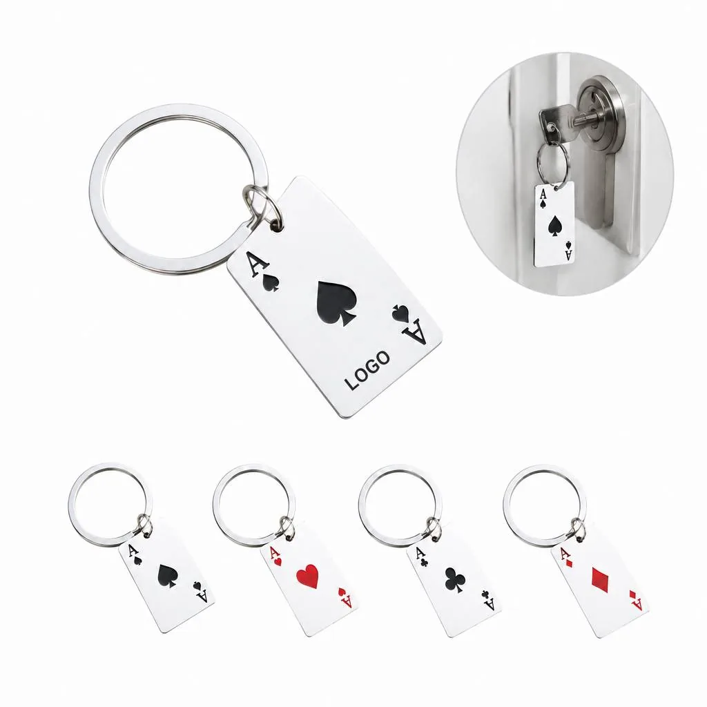 Custom Stainless Steel Poker Keychain with Durable Key Ring