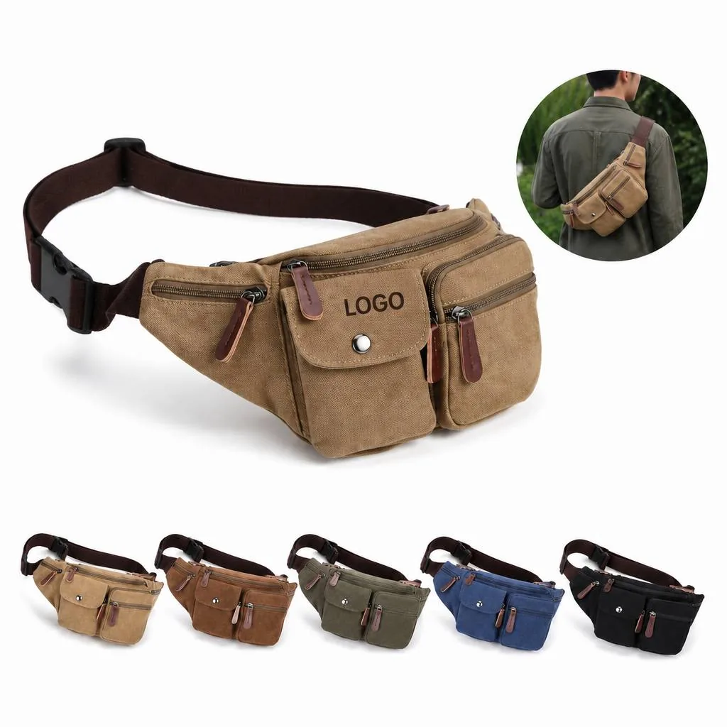 Pocket Adjustable Fanny Pack with 6 Zippered Compartments