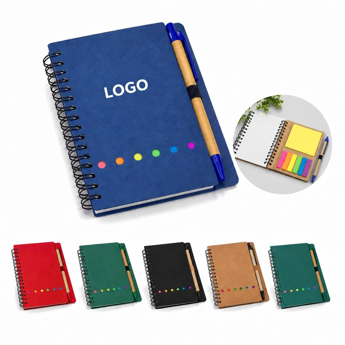 Spiral Notebook with Pen and Sticky Notes, Lined Pages for Everyday Use