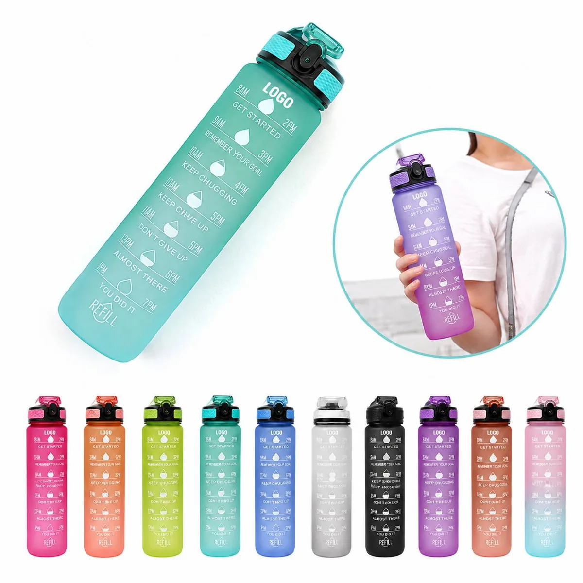 BPA-Free Plastic Water Bottle 1L Leak-Proof Wide Mouth