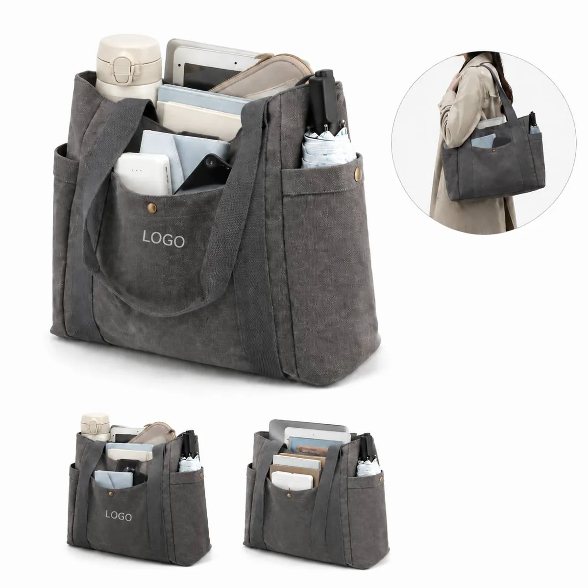 Durable Canvas Tote Bag with Zippered Top for Everyday Use