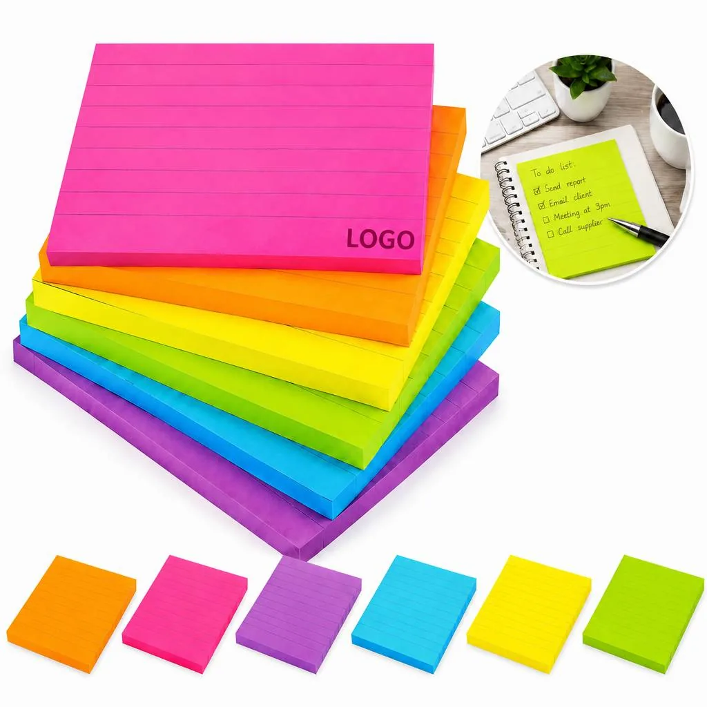 Bright Ruled Adhesive Memo Pads, Multicolor Self-Stick Notes