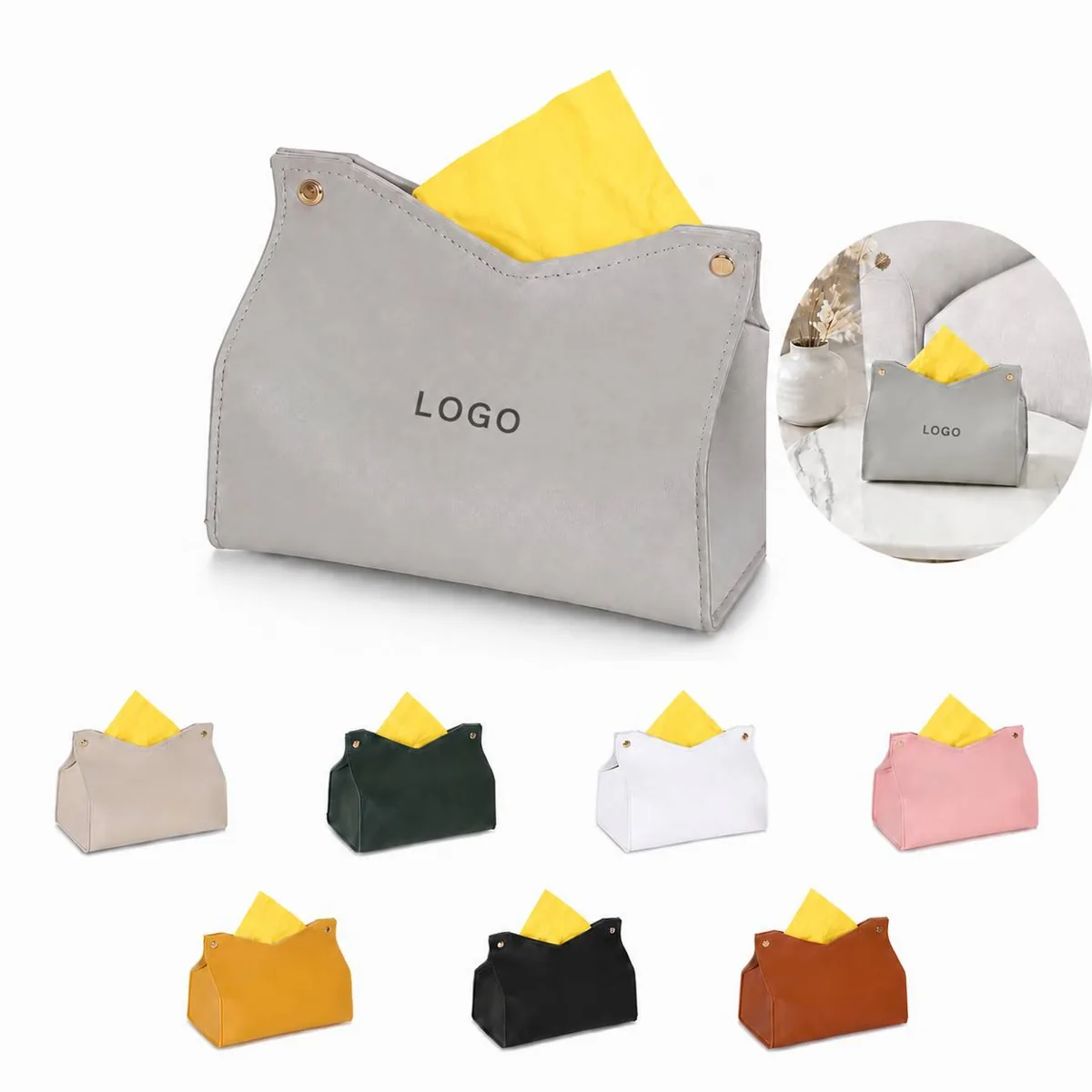 V-Shaped PU Leather Tissue Pouch with Full-Color Print