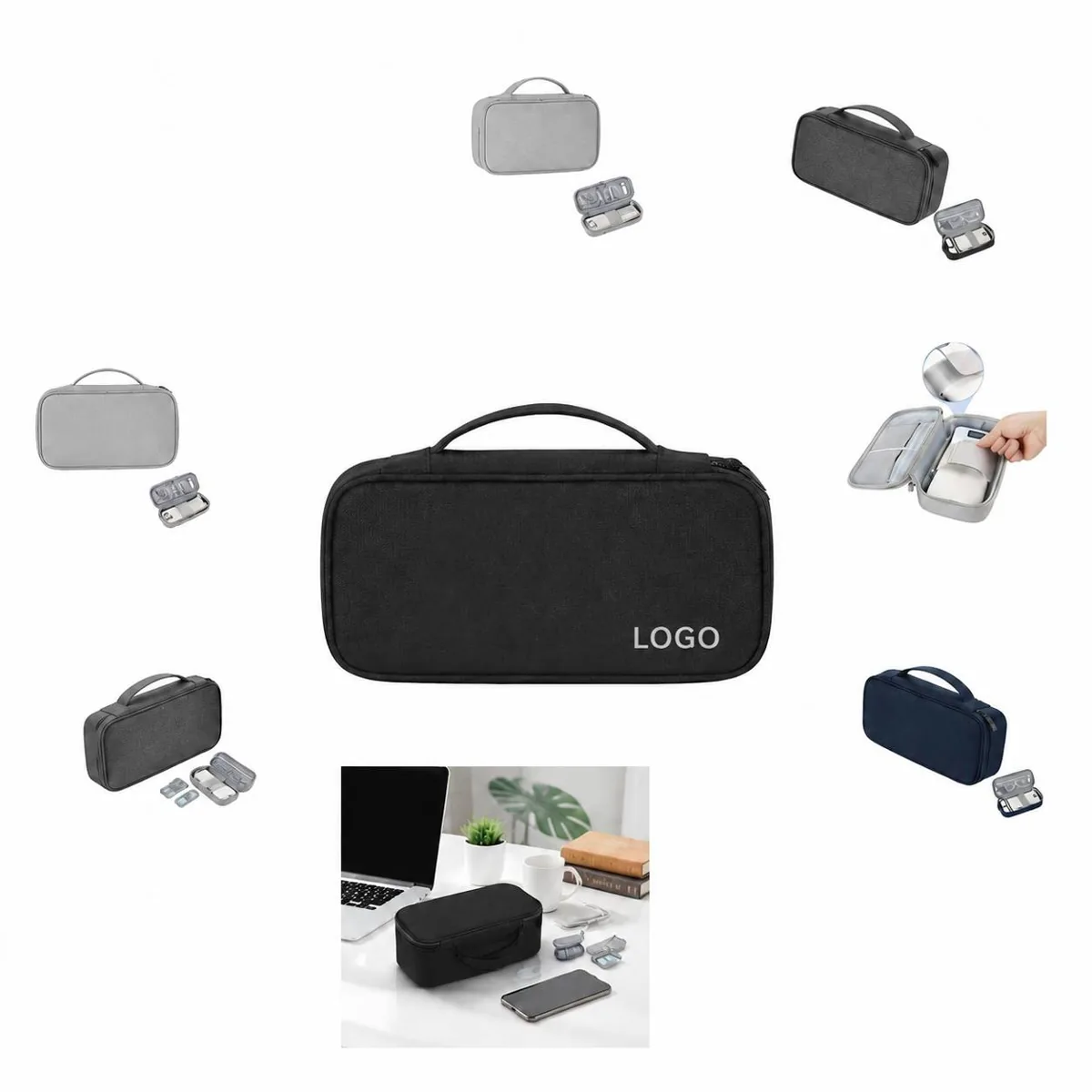 Water-Resistant Electronics Organizer Bag with Adjustable Dividers