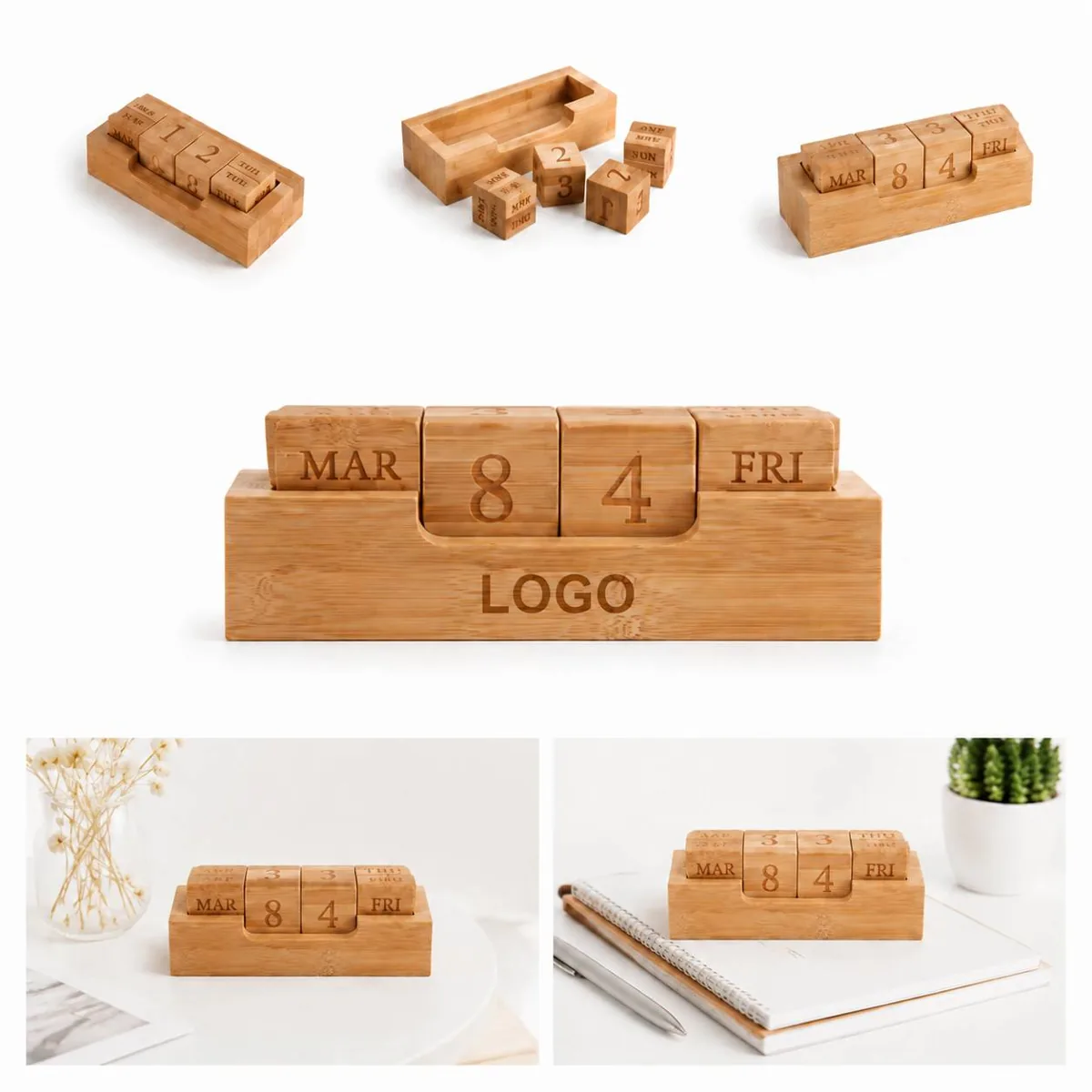 Wooden Perpetual Calendar Block, Reusable Date Display Decor