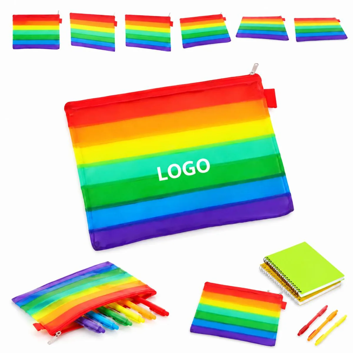 Rainbow PVC Document Pouch Case, Durable Transparent