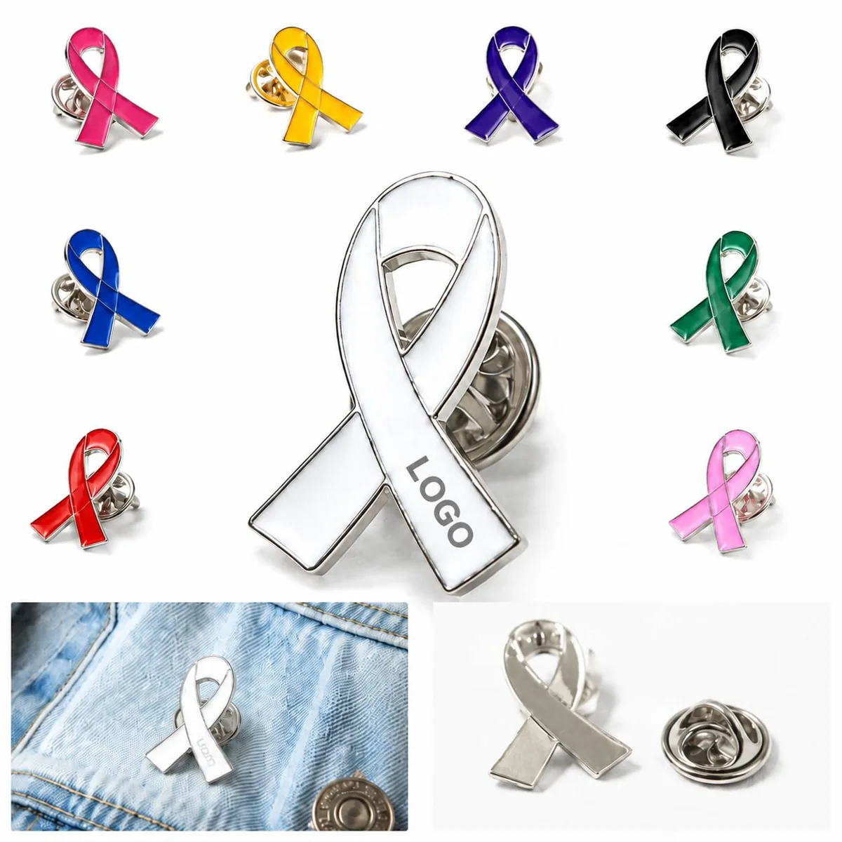 Zinc Alloy Awareness Ribbon Lapel Pin with Secure Clutch