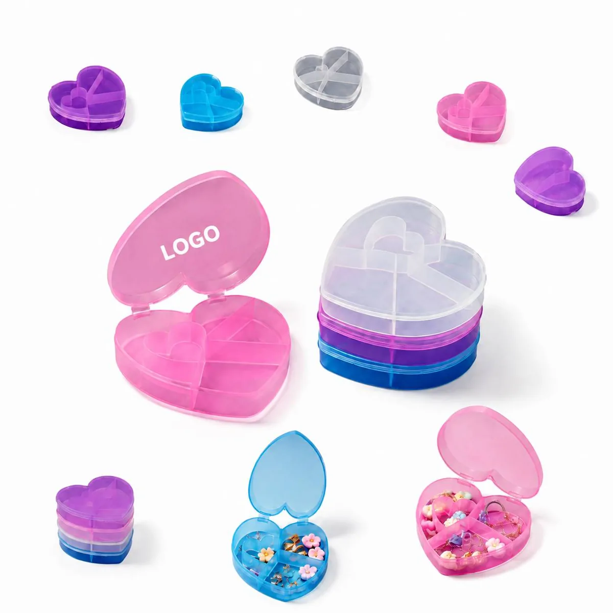 Heart Shaped 5-Compartment Pill Organizer with Secure Snap