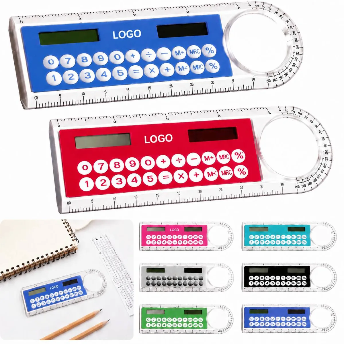 Solar Calculator Ruler with Magnifier for Measuring