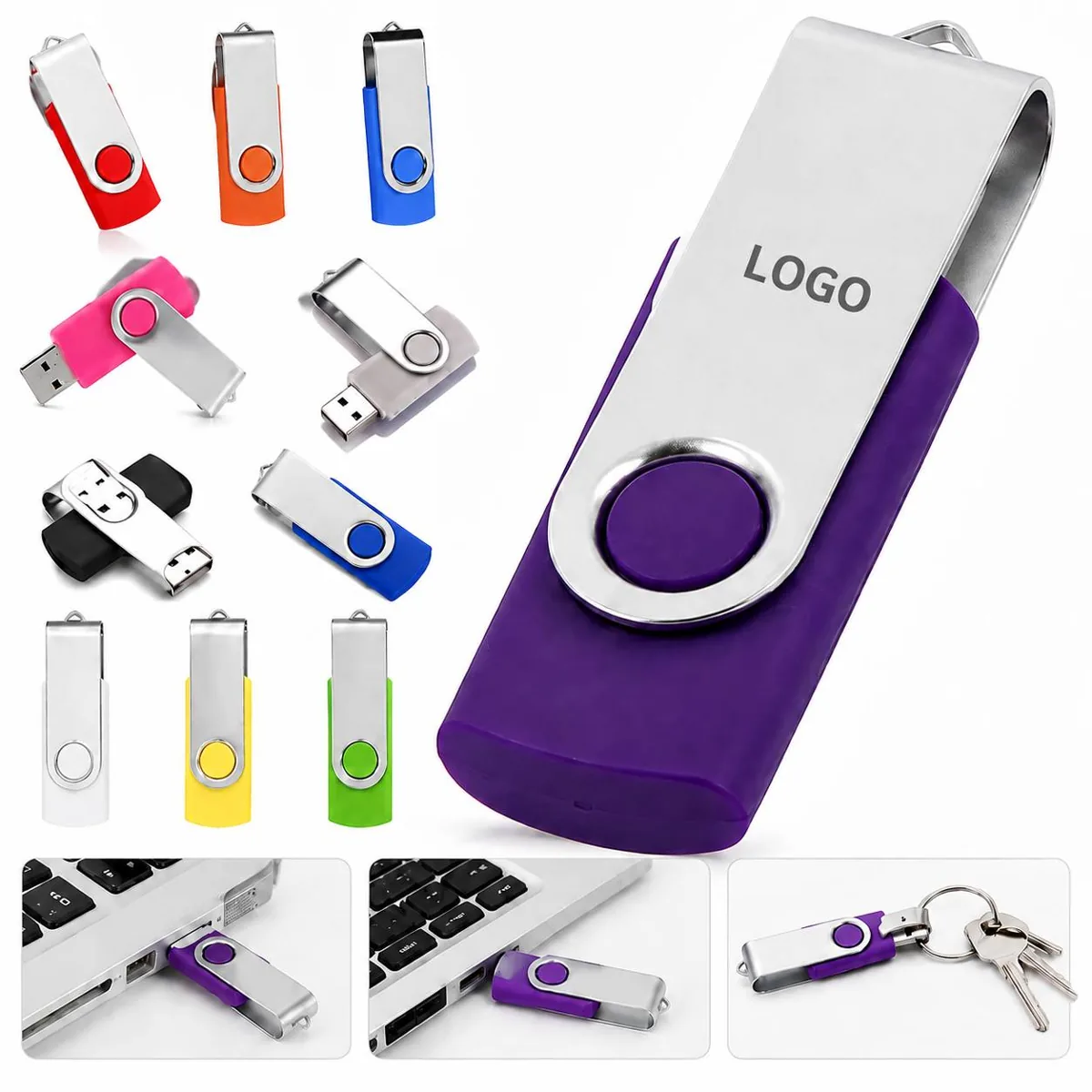 2GB USB 2.0 Swivel Flash Drive with Metal Cover