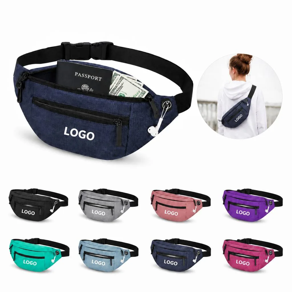 Water-Resistant Crossbody Waist Pack with Multi Zipper