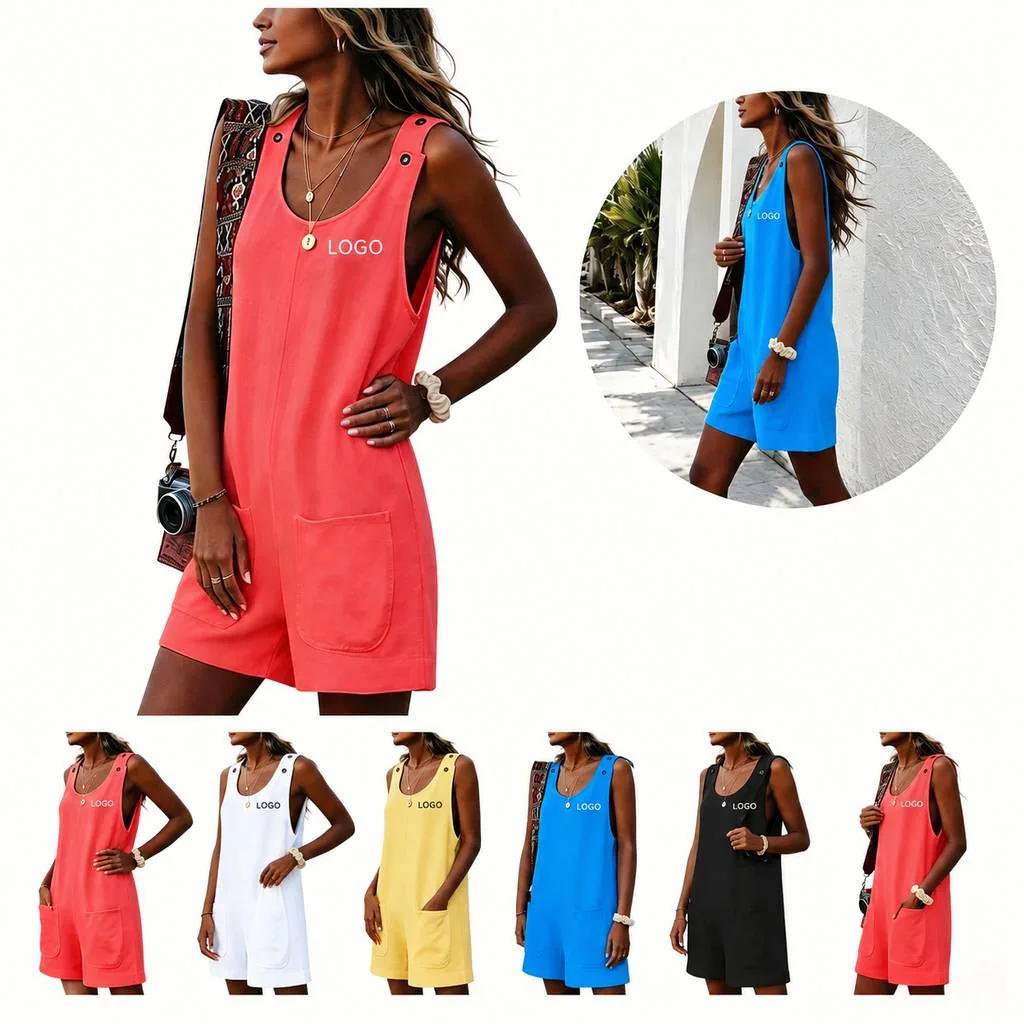 Women's Casual Loose Romper with Pockets and Drawstring