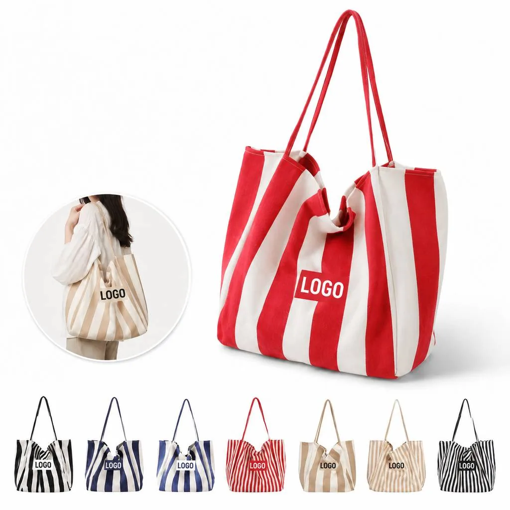Striped Canvas Tote for Everyday Shopping and Travel
