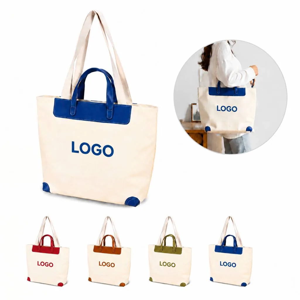 Durable Canvas Dual-Use Shopping Tote with Shoulder Strap