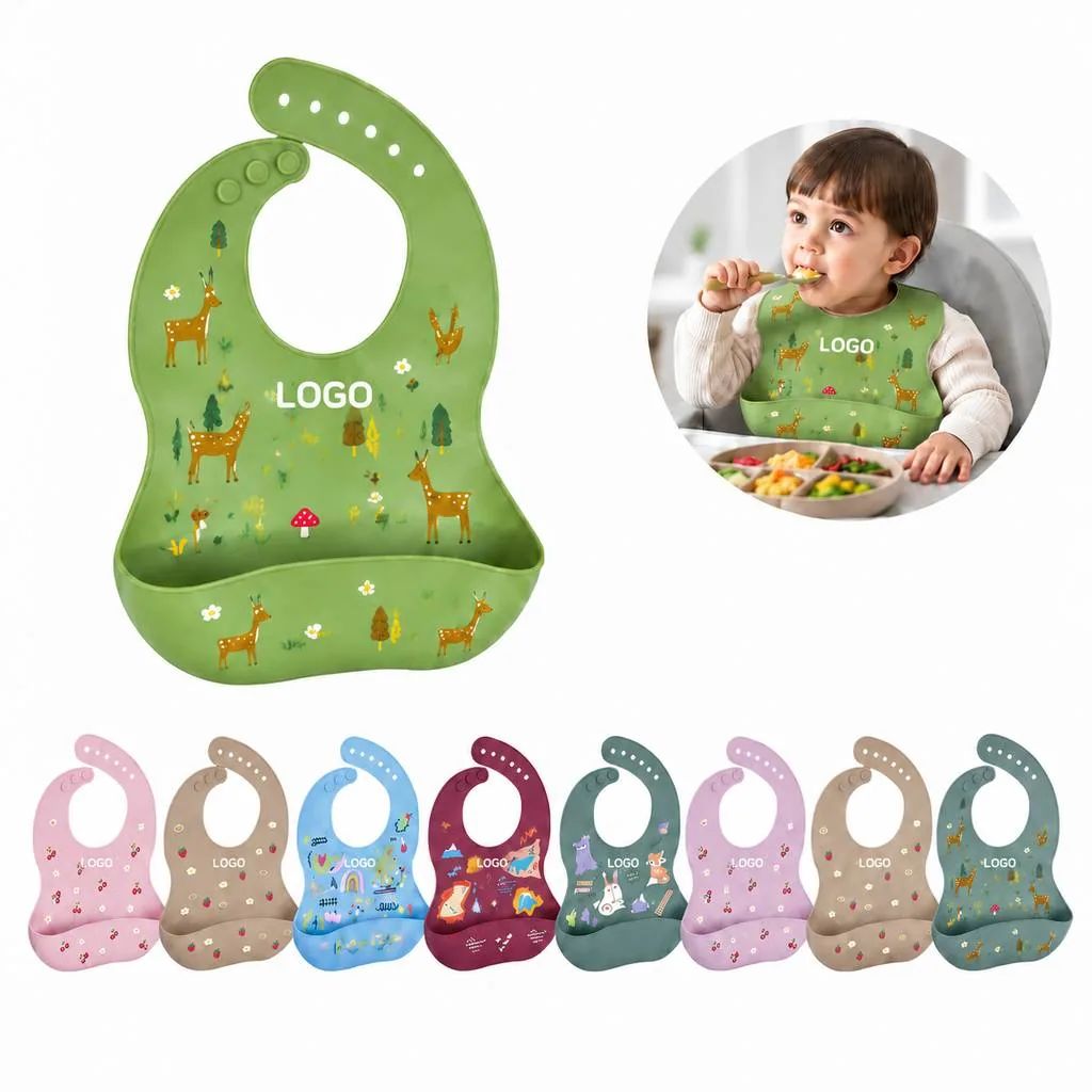 Food-Grade Adjustable Silicone Baby Bib with Catch Pocket