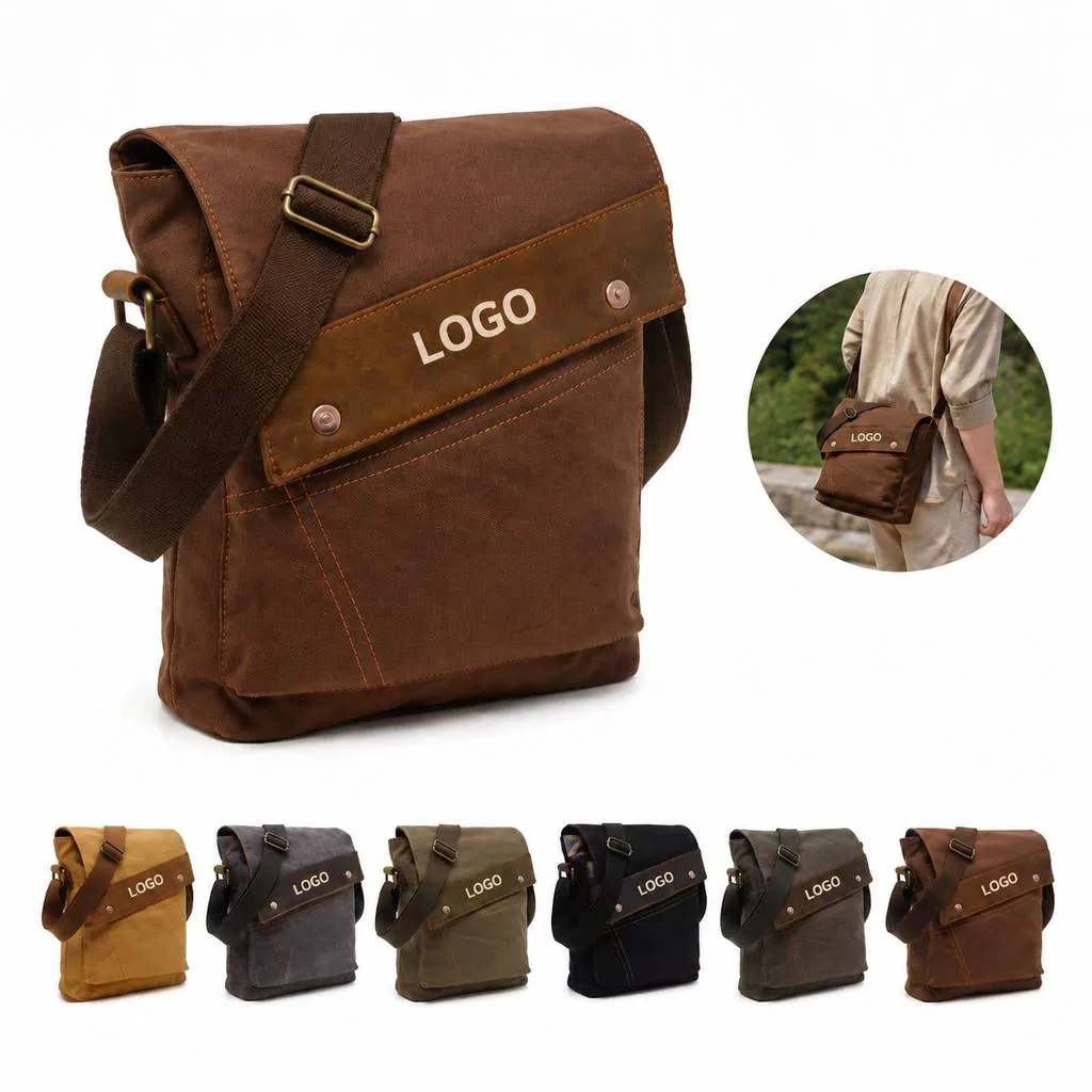 Cotton Canvas Crossbody Messenger Bag with Adjustable Strap