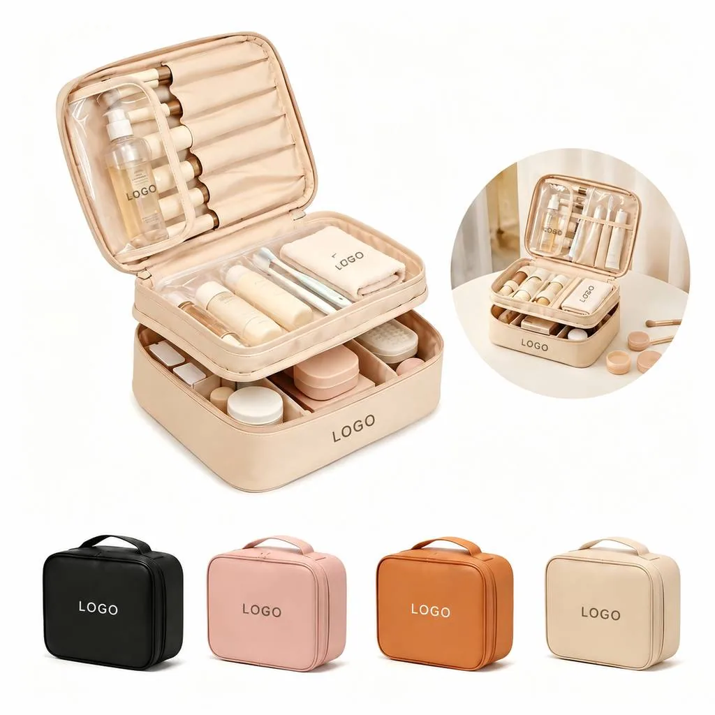 Water-Resistant Nylon Cosmetic Pouch with Two Compartments
