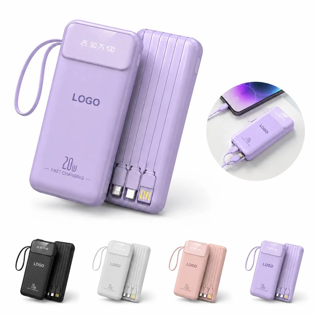 Portable Power Bank with Built-in Cable for Devices