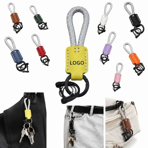 Braided Leather D-Ring Keychain for Keys and Tools