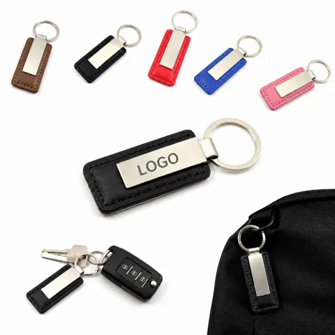 Zinc Alloy Leather Key Chain with Metal Plate Accent