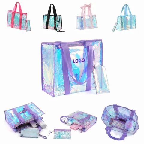 Iridescent Clear PVC Large Beach Tote for Pool Travel