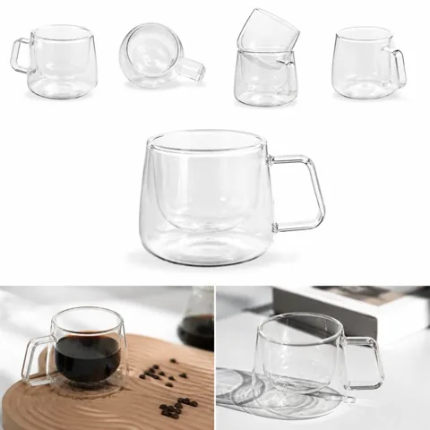 Double-Wall Glass Mug, Insulated Borosilicate Coffee Cup 2
