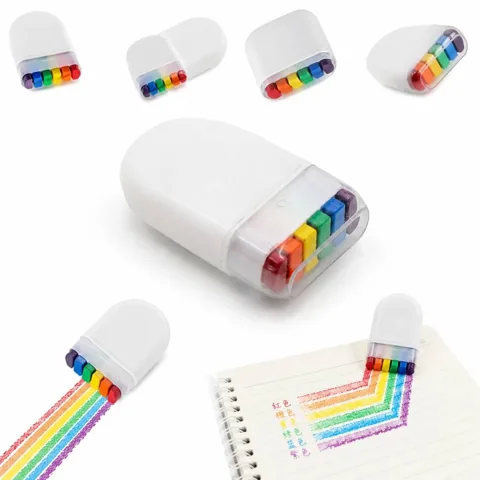 6-in-1 Rainbow Crayon Pen, 6 Colors in One, Kids Art Drawing 2