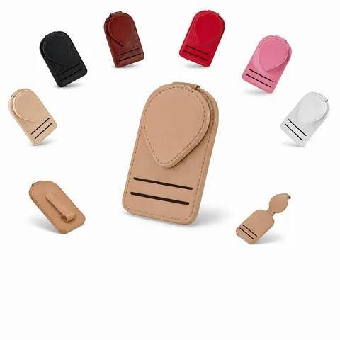 Genuine Leather Car Visor Eyeglass Clip, Snap-On Holder 2