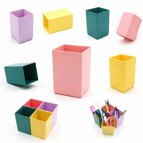 Minimalist Square Plastic Pen Holder for Desk Organization 2