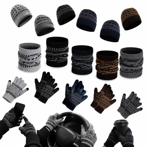 3-Piece Knit Hat Scarf Gloves Set with Touchscreen Fingers 2