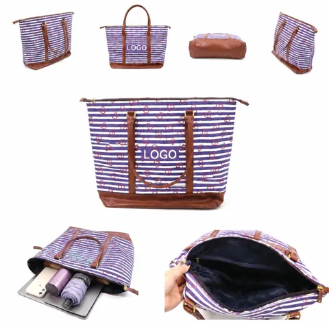 Large Striped Shopping Tote with Reinforced Handles