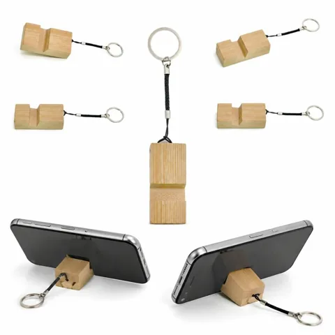 Solid Wood Keychain Phone Stand with Portable Desk Holder 2