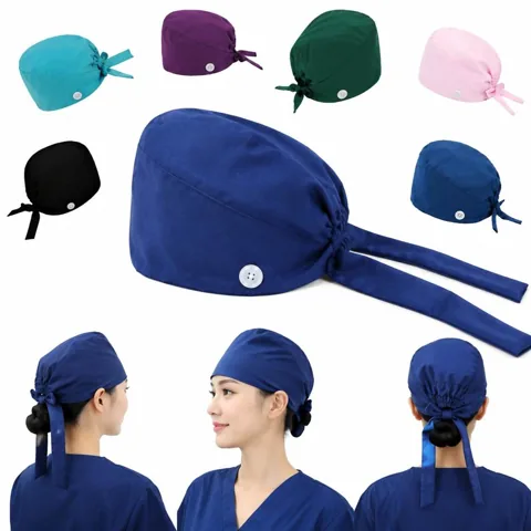 Unisex Button Medical Scrub Cap, Adjustable Lightweight Fit 2