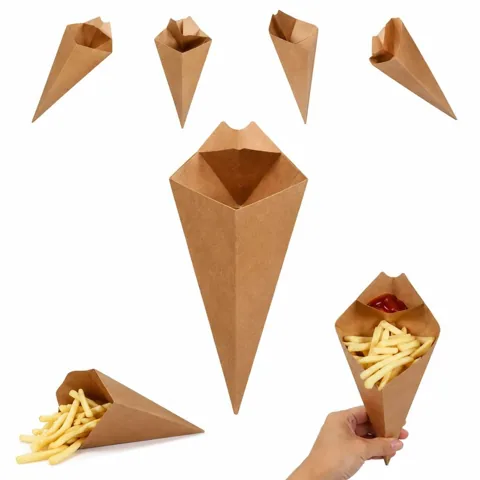 Eco Kraft Paper Fry Cone for French Fries, Portable Food 2