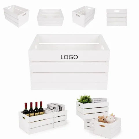 Solid Pine Wood Open-Top Storage Crate for Organization