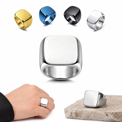Polished Square Ring Stainless Steel Minimalist Geometric 2