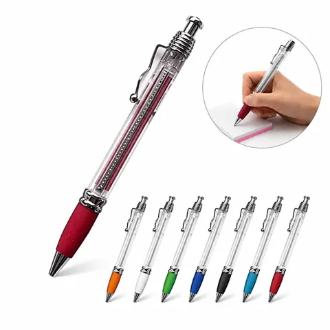 Retractable Ballpoint Pen with Transparent Barrel, Red Ink 2