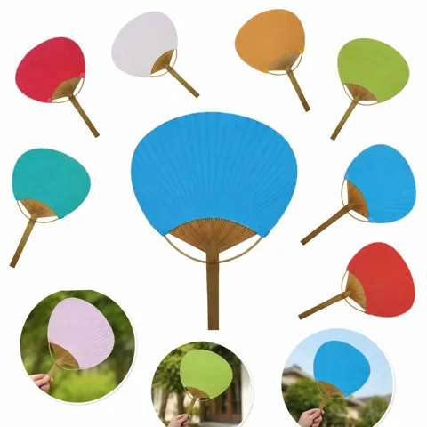 Natural Bamboo Round Hand Fan, Foldable Japanese Style 2