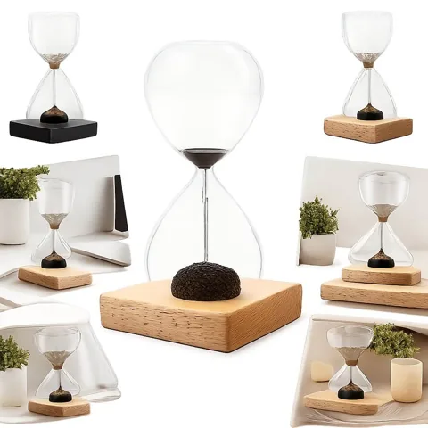 Magnetic Sand Hourglass with Wooden Base, Asymmetric Glass 2